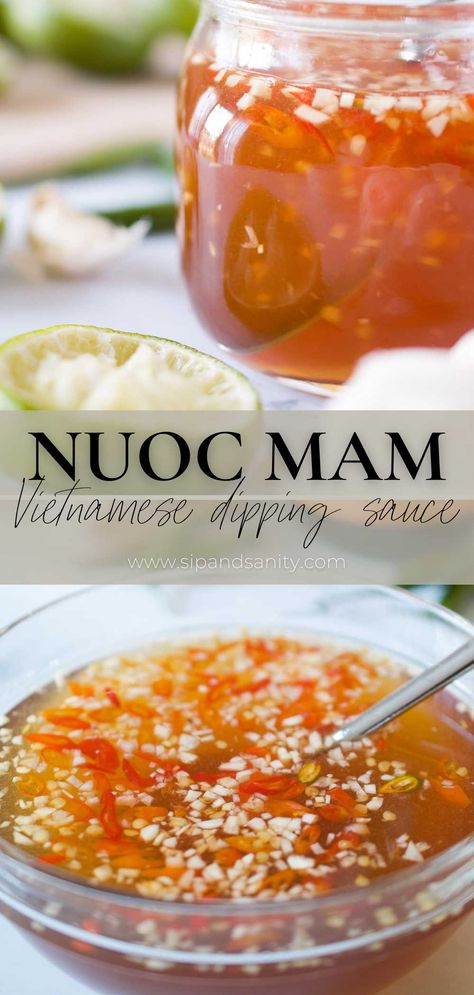 Nước Mắm is a pungent, salty, sweet, umami-packed sauce that is a treasure of Vietnamese cuisine…and my childhood! Drizzled over dishes or served as a dipping sauce, it always provides a unique depth of flavor. It's a must have condiment for Vietnamese dishes like egg rolls and spring rolls, savory crepes, rice and noodle dishes. California Spring Rolls, Fried Egg Rolls Recipe, Dip For Spring Rolls, Spring Rolls Sauce Recipe, Vietnamese Sauce Recipe, Fresh Roll Dipping Sauce, Vietnamese Dishes Food Recipes, Sticky Rice Dipping Sauce, Nouc Mam Recipe