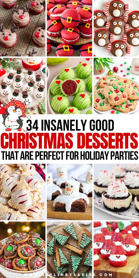 Christmas desserts Favorite Christmas Treats, Fun Christmas Party Desserts, Festive Treats Christmas, Christmas Treat Ideas Easy, Christmas Baking Day Ideas, Christmas Dessert Snacks, Christmas Finger Desserts Easy, Potluck Desserts Christmas, Sweet Christmas Appetizers