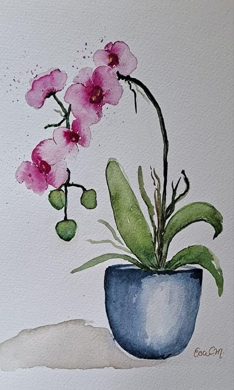 Orchid Drawing, Orchids Painting, Valentines Watercolor, Watercolor Paintings For Beginners, Diy Watercolor Painting, Watercolor Flower Art, Watercolor Painting Techniques, 수채화 그림, Watercolor Flowers Paintings