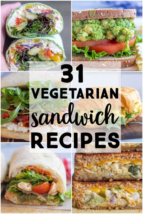 If you're bored with your lunch routine, I have rounded up all my favorite Vegetarian Sandwich Recipes for you to choose from!  Included are traditional sandwiches, lettuce wraps, regular wraps and pitas.  They are all vegetarian, with a few vegan and gluten free options thrown in.  Make lunch your favorite meal of the day with these delicious recipes! #vegetarianrecipes #sandwiches #lunch #picnicrecipe #hikingfood Vegetarian Sandwich Ideas, Vegetarian Lunch Ideas For Work, Wraps Recipes Vegetarian, Best Vegetarian Sandwiches, Packing Inspiration, Veggie Sandwiches, Lunch Recipe Ideas, Vegetarian Wraps, Vegetarian Sandwich Recipes