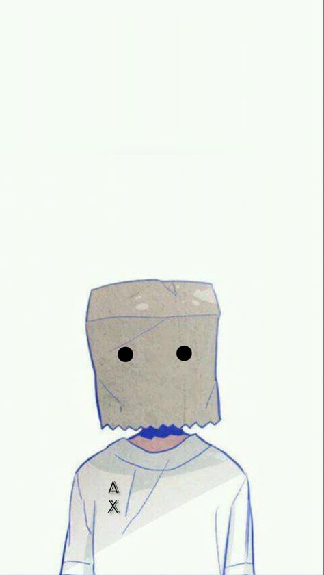 Paper Bag Head Oc, Paper Bag Head Aesthetic, Paper Bag Character Design, Object Head Pfp, Bag Head Pfp, Paper Bag Over Head Drawing, Boxheads Cosplay, Bag On Head Drawing, Paper Bag Head Drawing