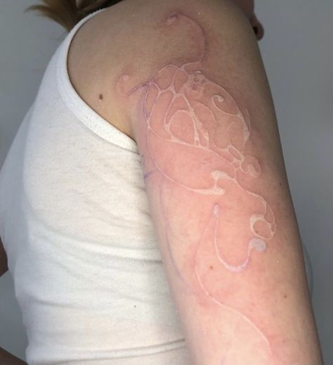 White And Pink Tattoo, White Cybersigilism Tattoo, Scarification Tattoo Ideas, Vietnamese Tattoo, White Ink Tattoo, Sick Tattoo, Aesthetic Tattoo, Dream Tattoos, White Tattoo