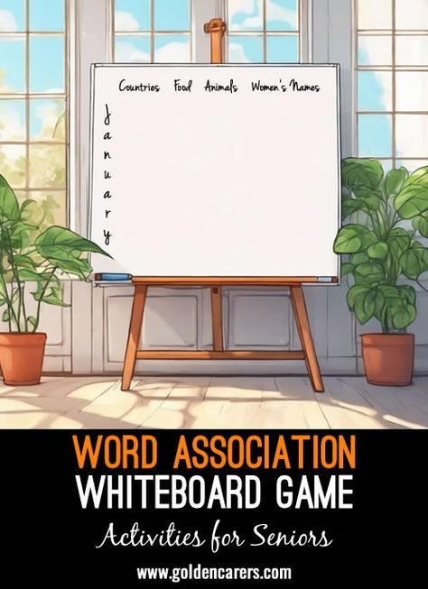 Whiteboard Word Association Game Whiteboard Games, Activity For Seniors, Day Care Activities, Nursing Home Ideas, Community Cafe, Senior Center Activities, Assisted Living Activities, Memory Care Activities, Word Association