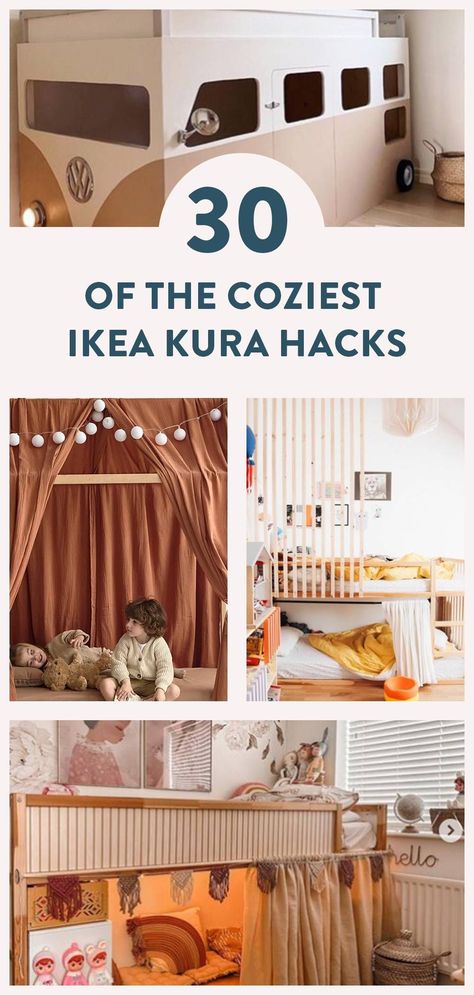 Ikea Bunk Bed Hack, Ikea Toddler Bed, Ikea Kids Bed, Ikea Kids Bedroom, Unique Kids Beds, Unique Bed Frames, Diy Kids Bed, Kura Bed Hack, Ikea Bunk Bed