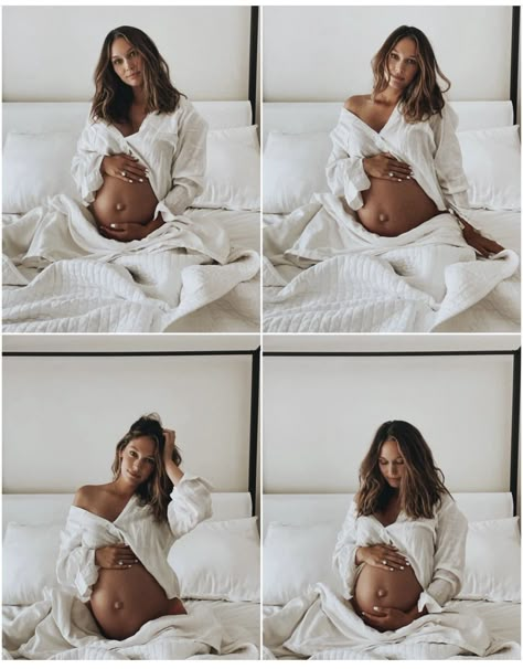 Maternity Bed Photoshoot, Pregnant Pictures At Home, Pregnancy Bed Photos, How To Pose Pregnant, Maternity Pictures Bedroom, Maternity Pictures On Bed, Maternity Shoot In Bed, Old Money Maternity Shoot, Home Pregnant Photoshoot