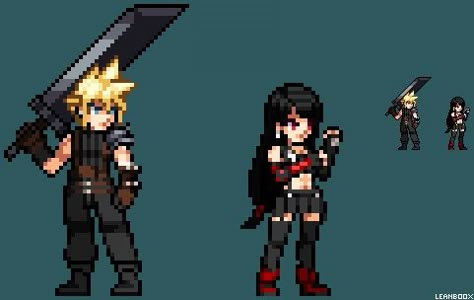 Rpg Pixel Art, Hammer Beads, Final Fantasy Tattoo, Fantasy Tattoo, Pixel Character, Cloud And Tifa, Final Fantasy Cloud, Pixel Characters, Art Final