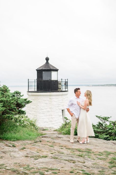 Pose For Engagement, Castle Hill Lighthouse, Lifeguard Stands, Sunset Engagement Photos, Golden Hour Sunset, Coastal New England, New England Summer, England Summer, Love Lauren