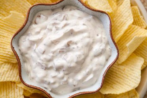 Caramelized Onion Dip Recipe | SimplyRecipes.com Clam Dip Recipe, Homemade Onion Dip, Salsa Borracha, Clam Dip, Favorite Party Appetizers, Homemade French Onion Dip, Onion Dip Recipe, Caramelized Onion Dip, French Onion Dip