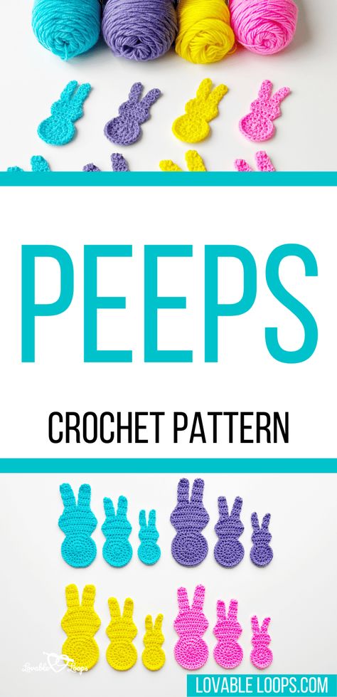 Introducing the Crochet Peeps Pattern by Lovable Loops! This delightful crochet appliqué pattern allows you to create your very own crochet peep-inspired decorations. Perfect for Easter-themed projects or adding a touch of sweetness to any creation. Our free crochet pattern includes three different sizes and is suitable for beginners. Visit our website to access the free crochet peeps pattern and start crafting your adorable bunny peep appliqués today! Crocheted Peeps Pattern, Peeps Sewing Pattern, Crochet Easter Applique Patterns Free, Crochet Bunny Applique Pattern Free, Crochet Peeps Pattern, Easter Applique Patterns, Easy Crochet Applique, Peeps Crochet, Crochet Peeps