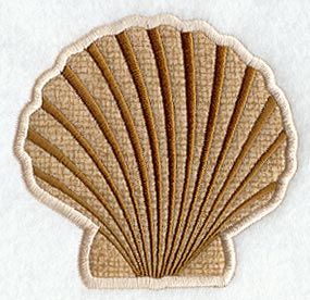 Scallop Seashell (Applique) design (Y2360) from www.Emblibrary.com Shell Embroidery Pattern, Hand Embroidery Sea Shells, Sea Shell Embroidery Design, Seashell Applique, Embroidery Shells Seashells, Clam Shell, Art Courses, Applique Designs, Textile Art