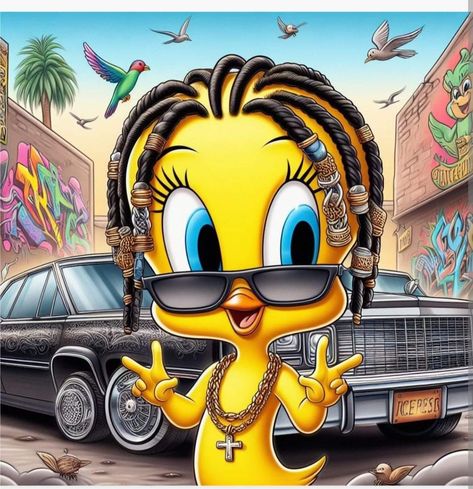 Gangsta Tweety Bird, Airbrush Projects, Cricket Joy Projects Craft Ideas, Cricket Joy, Cartoon Friends, Bird Cartoon, Chicano Love, 44 Magnum, Betty Boop Quotes