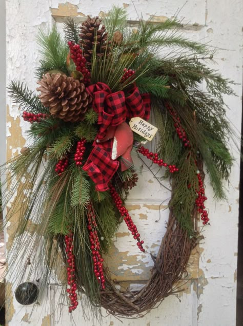 Large Christmas Wreath- Rustic Winter Wreath, Primitive Christmas Wreath, Cardinal Wreath by FlowerPowerOhio on Etsy https://www.etsy.com/listing/207130674/large-christmas-wreath-rustic-winter Oval Wreath, Large Christmas Wreath, Rustic Christmas Wreath, Winter Wreaths, Grapevine Wreaths, Xmas Wreaths, Christmas Decorating Ideas, Primitive Christmas, Christmas Wreaths Diy