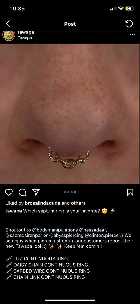 Chain Septum Ring, Piercing Shop, Barbed Wire, Septum Piercing, Daisy Chain, Chain Ring, Chain Link, Septum Ring, Piercings