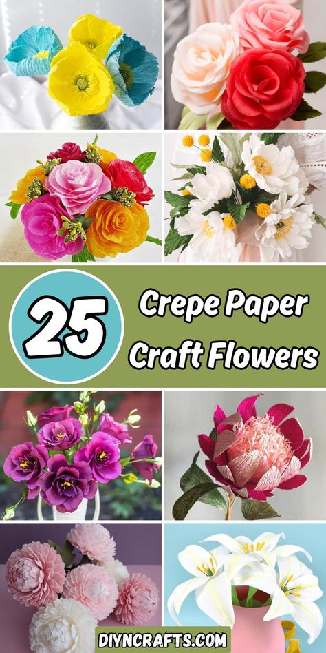 25 Crepe Paper Craft Flowers: Ideas, Patterns, and Tutorials How To Make Flowers Out Of Crepe Paper Streamers, Crape Paper Flowers Diy Rose Tutorial, Crap Paper Flower, Crepe Paper Decorations Diy, Giant Crepe Paper Flowers Diy, Crepe Paper Flowers Bouquet, Crepe Paper Flowers Wedding, Crepe Paper Bouquet, Card Stock Crafts