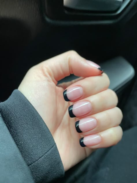 black French gel manicure Black French Tip Gel Manicure, Black French Manicure Short, Black Tip Nails Square, Black Tip French Manicure, Black French Tip Nails Short, Black French Tip Toes, Black French Tip Nails Square, Short Black French Tip Nails, French Gel Manicure