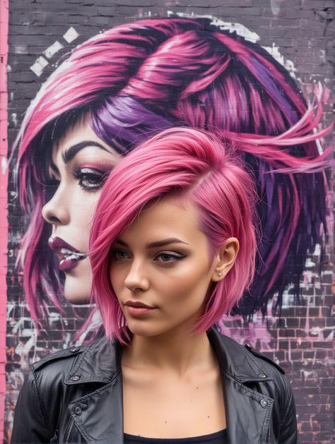 Short Pink Hairstyles, Funky Bob Hairstyles, Old Haircut, Undercut Bob Haircut, Pink Short Hair, Funky Hair Colors, Undercut Bob, Pulp Riot Hair Color, Blonde Tips