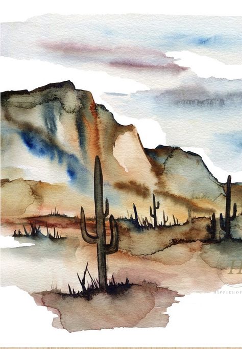 2024 Watercolor, Abstract Cactus Painting Acrylics, Watercolor Art Cactus, Canyon Watercolor, Southwest Watercolor Paintings, Aztec Watercolor, Desert Scenes To Paint, Country Watercolor Painting, Watercolor Western Art