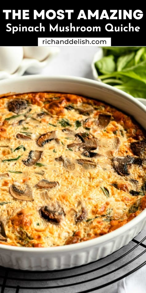 Spinach Mushroom Cheese Crustless Quiche, Mushroom Quiche Recipes Crustless, Crustless Spinach And Mushroom Quiche, Mushroom Quiche Crustless, Crustless Quiche Recipes, Spinach And Mushroom Quiche, Spinach Mushroom Quiche, Mushroom And Spinach Quiche, Quiche Crustless