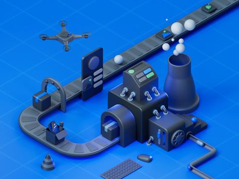 3d Isometric Design, 3d Website Illustration, Blender 3d Illustration, 3d Industrial Animation, 3d Factory Animation, C4d Animation, Robotics Club, Food Factory, 3d Modeling Tutorial