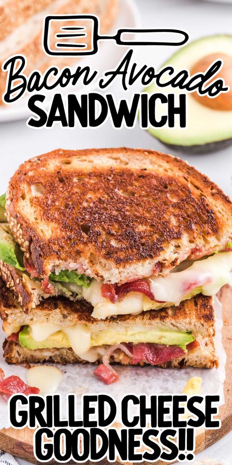 Bacon Avocado Sandwich Avocado Bacon Grilled Cheese, Bacon And Avocado Sandwich, Sandwiches With Avocado, Chicken Bacon Avocado Sandwich, Bacon Avocado Toast, Avocado Sandwich Ideas, Bacon Cheese Sandwich, Bacon Avocado Sandwich, Turkey Bacon Avocado