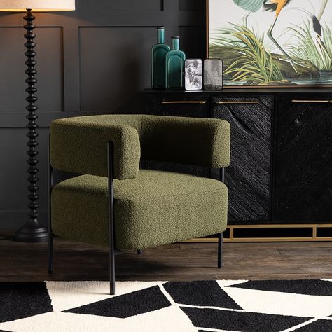 The Cheam in green should always be seen. Supported by a sturdy yet slimline metal frame, this immersive experience features a wrap around backrest for total bliss. 🛒: Cheam Accent Chair #armchair #sofa #furnituredesign #furniture #livingroom #interiordesigninspiration #homewares #interiordesignideas #livingroomdesign #luxuryliving Boucle Armchair, Boucle Dining Chair, Green Accent Chair, Green Chairs, Rattan Bar Stools, Boho Chair, Chair Metal, Chair Swivel, Marble Wood