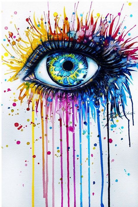 19 Incredibly Beautiful Watercolor Painting Ideas Art Amour, Rainbow Paint, Paint Nite, Cat Tattoos, Charcoal Drawings, Eye Print, Flower Doodles, Eye Art, Doodle Patterns