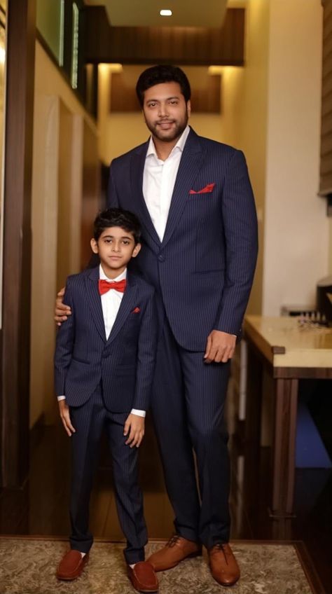 Father Son Outfits, Father Son Photos, Son Outfits, Jayam Ravi, Family Photoshoot Poses, Wedding Planning Decor, Painting Templates, Father Son, Brother Sister