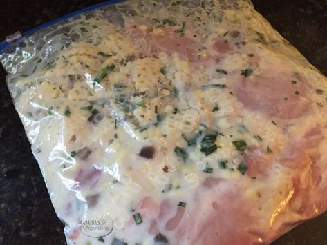 herb chicken thigh freezer meal Chicken Thigh Freezer Meals, Homemade Tv Dinners, Meals Postpartum, Recipe With Corn, Chicken Freezer, Crockpot Chicken Thighs, Chicken Freezer Meals, Famous Recipes, Thigh Bag