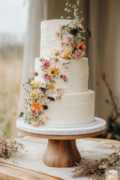 Simple Cute Wedding Cakes, Lightly Iced Wedding Cake, Spring Themed Wedding Cake, Spring May Wedding, Two Tier Small Wedding Cake, Wedding Food Summer, Cool Ideas For Weddings, Wedding Cake Designs Simple Rustic, Summer Wedding Cake Designs