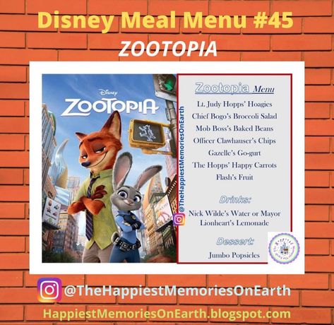 Zootopia Movie Night, Disney Themed Dinner, Movie Night Snacks Ideas, Disney Dinner And A Movie, Themed Dinner Parties, Zootopia Movie, Dinner Movie Night, Disney Themed Movie Night, Themed Movie Night