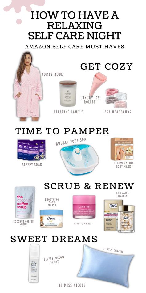 Pampering Yourself Aesthetic, Pamper Evening Ideas, Spa Night Basket, Relaxing Night Routine Aesthetic, Self Care Night With Boyfriend, Things To Do In The Evening At Home, Spa Day Basket Ideas, Selfcare Day Routine, Self Care Pamper Routine