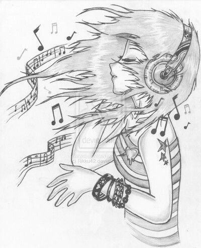 Drawing music Girl With Headphones, Music Drawings, Pencil Portrait, A Pencil, A Drawing, الرسومات اللطيفة, Art Drawings Sketches, Pencil Drawing, Music Notes