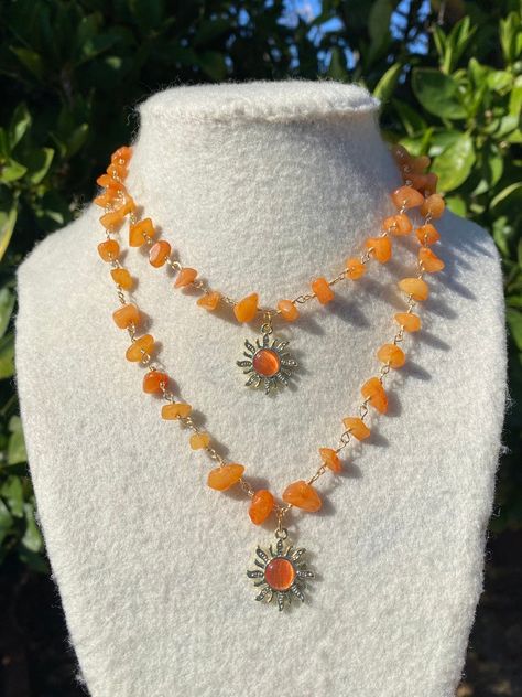 HappyBeadzBoutique - Etsy Orange Necklace Jewelry, Sun Jewelry, Orange Jewelry, Art Help, Orange Necklace, Sun Charm, Crystal Chips, Carnelian Jewelry, Carnelian Crystal