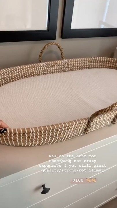 Rattan Changing Table Basket, Nursery Changing Basket, Aesthetic Changing Table, Basket Changing Pad, Changing Pad On Dresser Ideas, Changing Topper For Dresser, Moses Basket Changing Table, Wicker Changing Table Basket, Changing Basket On Dresser