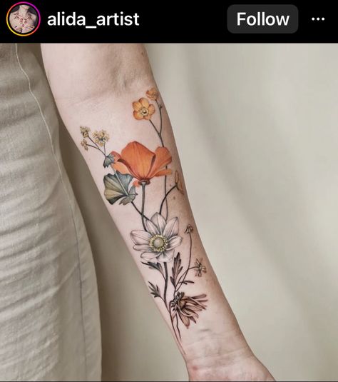 Vintage Floral Tattoos, Tat Inspiration, Earthy Tattoos, Botanical Tattoos, Wrap Tattoo, Wildflower Tattoo, Tattoos For Women Half Sleeve, Tattoos For Women Flowers, Flower Tattoo Arm