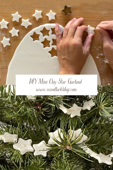 DIY Mini Clay Star Garland – Woodlark Blog Mini Clay Star Garland, Air Dry Clay Star Garland, Salt Dough Star Garland, Diy Clay Garland, Diy Cute Christmas Decor, Star Christmas Garland, Handmade Clay Ornaments Diy, Yule Garland Diy, Salt Dough Garland Christmas