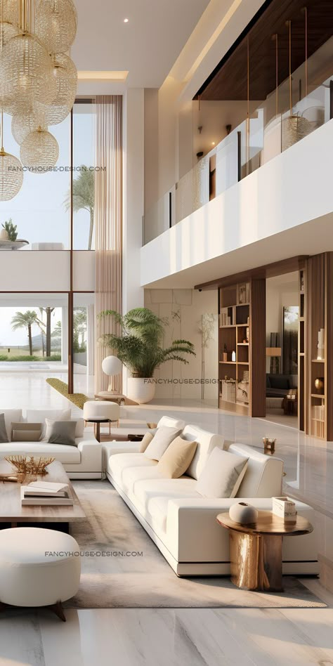 With its expansive views, the living room in this large house feels like a private retreat. Double Height, Large Living Room, Dream Home Design, Luxury Living Room, Living Room Design, House Designs, Luxury Interior, Penthouse, House Inspo