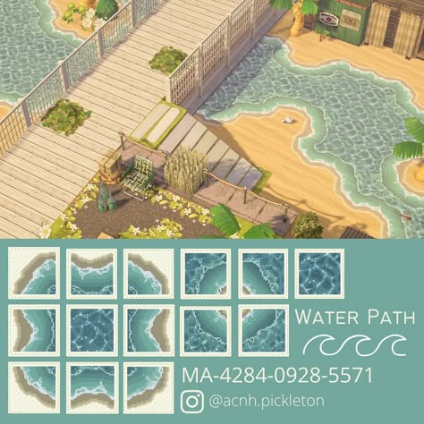 Colin Crossing, Acnh Path, Animal Crossing Design Codes, Acnh Paths, Beach Path, Water Island, Animal Crossing 3ds, Animal Crossing Guide, Acnh Design Codes