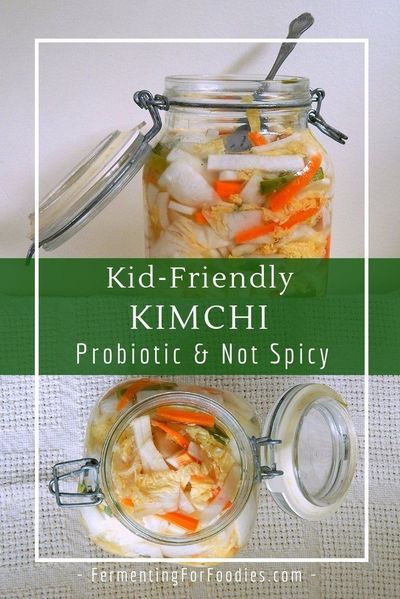 Kimchi is a flavourful and delicious fermented condiment. This simple kimchi recipe doesn't have any onions, garlic or hot pepper. It is a mild and sweet-tasting kimchi that your kids will love! Mild Kimchi, Kids Friendly Meals, Fermented Vegetables Recipes, Fermented Kimchi, Fermented Veggies, Kimchi Recipe, Fermentation Recipes, Fermented Vegetables, Probiotic Foods