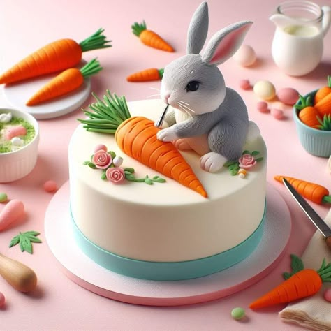 Birthday Cake Bunny Rabbit, Fancy Easter Desserts, Bunny Cake Ideas, Bunny Birthday Cake, Diy Cakes, Rabbit Cake, Cake Fruit, Amazing Food Decoration, Cake Topper Tutorial