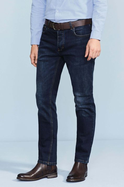 Dark Blue Jeans Outfit, Blue Jeans Outfit Men, Jeans Outfit Men, Blue Jean Outfits, Blue And White Shirt, Denim Jeans Men, Loose Jeans, Dark Blue Jeans, Men Fashion Casual Outfits