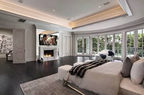 Master suite with doors separating sitting area/closet, double sided fire place Bath Decoration, Luxury Master Suite, Dream Master, Luxury Bedroom Design, Florida Homes, Homes Ideas, Bedroom Fireplace, Sanctuary Bedroom, Luxury Bedroom Master