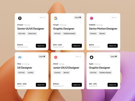 Interactive UI components that display job-related information to #Product_Card_Ui #Ui_Card_Design #Card_Ui_Design #Ui_Cards Product Card Ui Design, Ui Card Design, Ui Cards, Job Cards, Product Card, Card Ui, Modern Website Design, Ui Components, Modern Card