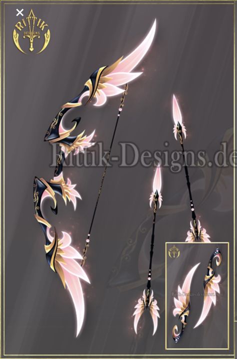 Fantasy Bow Design, Fantasy Arrow, Fantasy Bow, Piskel Art, Fantasy Props, Magic Design, Anime Accessories, Cool Swords, Magical Jewelry