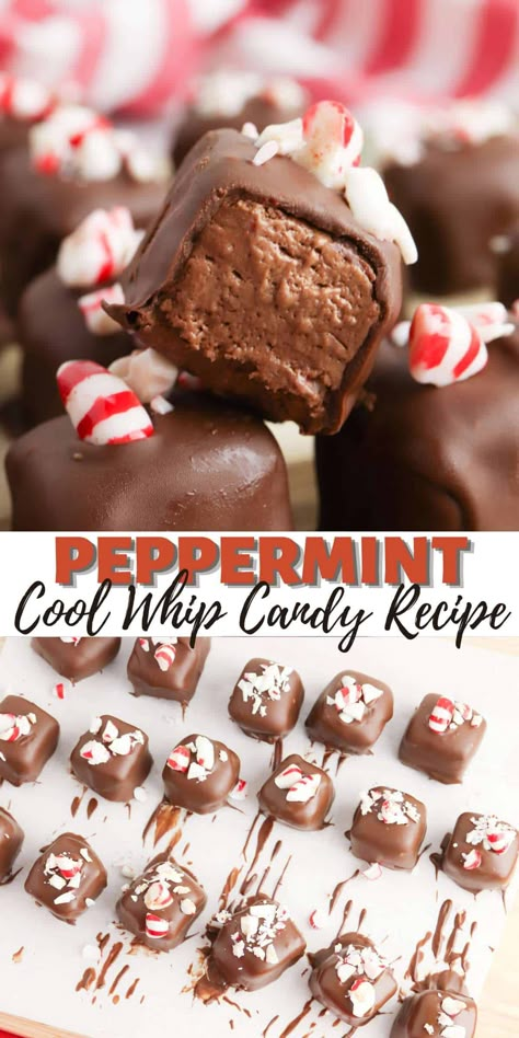 Looking for a fun and festive treat to make this holiday season? Look no further than Peppermint Cool Whip Candy! And they're perfect for gifts, too! Just package them up in a pretty jar or tin and voila - instant holiday present! This delicious three-ingredient candy plus Peppermint, Cool Whip candy only requires a few ingredients - melted chocolate chips and cool whip, peppermint extract, and crushed peppermint. Cool Whip Candy, Recipe Organization Binder, Melted Chocolate Chips, Chocolate Sauce Recipes, Desserts Board, Crushed Peppermint, Organization Binder, Peppermint Extract, Chocolate Creations