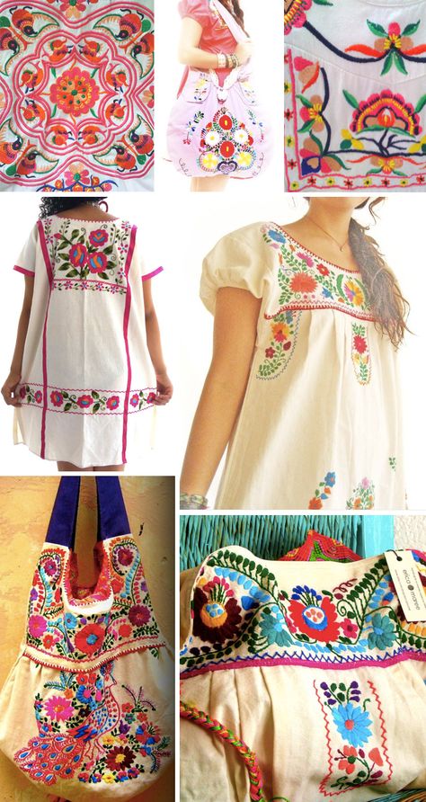 Street Patterns: Mexican Embroidery I need to get some dresses like this Mexican Patterns, Hantverk Diy, Mexican Pattern, Ideas Embroidery, Mexican Embroidery, Mexican Fashion, Embroidered Designs, Mexican Outfit, Estilo Hippie