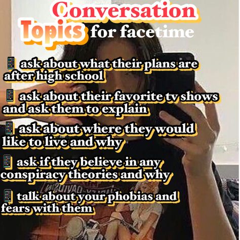 why have a dry ft call when u can make it interesting? How To Not Have A Dry Conversation, Names To Call Your Crush In Your Phone, What To Do When The Conversation Is Dry, What To Talk About On The Phone, How To Not Be Dry On Facetime, Phone Call Conversation Topics, Ft Topics, What To Talk About On Facetime, What To Do When U Have A Crush