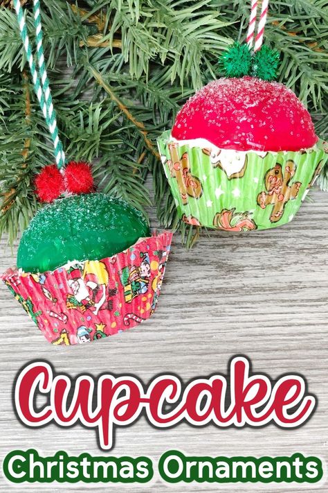 These Christmas Cupcake Ornaments are a sweet treat for your Christmas tree! With just a few simple supplies, you’ll have a great time making this fun and easy holiday craft with the kiddos! Diy Food Christmas Ornaments, Diy Ice Cream Ornaments, Baking Themed Christmas Tree, Cupcake Ornaments Diy, Cupcake Christmas Ornaments, Cupcake Craft, Cupcake Christmas, Christmas Tree Ornament Crafts, Christmas Activities For Toddlers