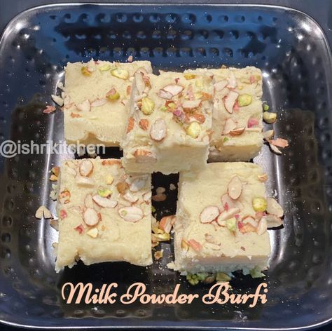 Milk Powder Burfi | Ishri's Kitchen Recipe Peda Recipe, No Bake Slices, Diwali Sweets Recipe, Indian Desert, Date Balls, Burfi Recipe, Eggless Recipes, Powder Recipe, Kitchen Recipe