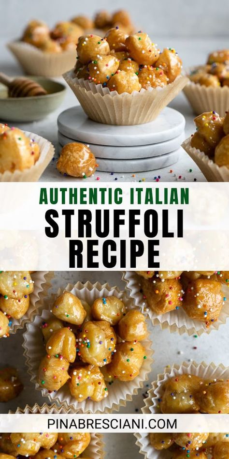 Sicilian Cookies Holidays, Italian Pinch Cookies, Deep Fried Cookies, Italian Cookies Authentic, Struffoli Recipe, 2024 Cookies, Italian Desserts Traditional, Italian Rainbow Cookies, Italian Cookie